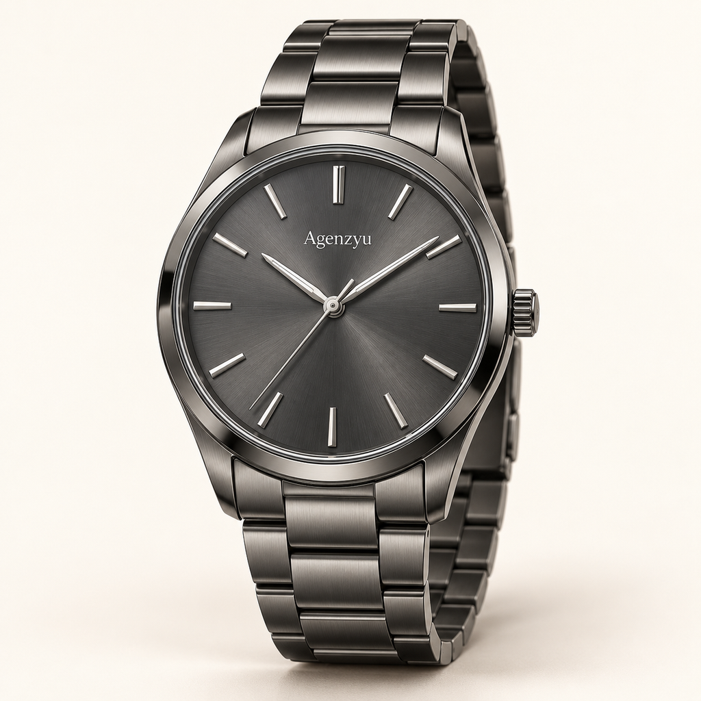 Agenzyu Slate men's watch in Graphite Grey, main front three-quarter view with Agenzyu branding.